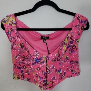 NWT AFRM Corset Crop Top Size S Pink Floral Pink Paisley Coquette Y2K Feminine